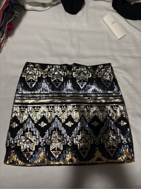 Forever 21 Black, Gold & Silver Sequin Patterned Mini Skirt